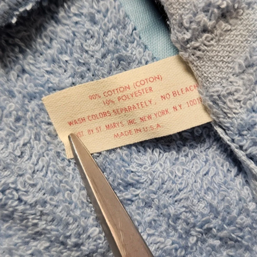 Vintage St Mary's Terry Cloth Baby Bib Donkey Child Fringed Blue USA Kidcore